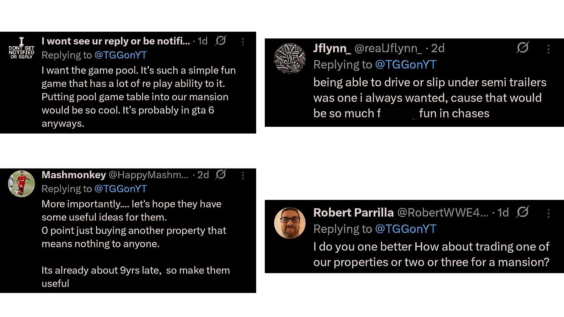 A collage of few comments on the TGG's post (Image via X)